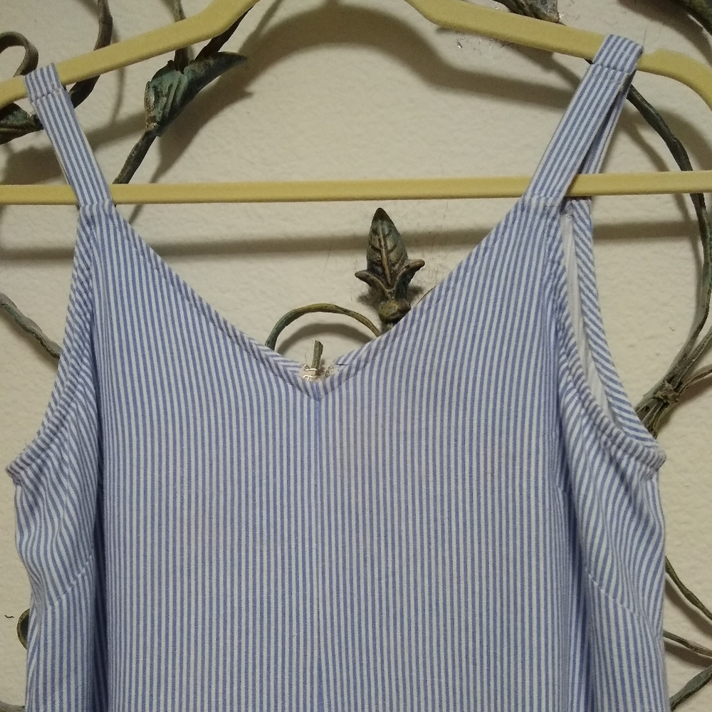 MSK linen blend striped jumper romper wide gaucho leg asymmetrical hem - Picture 3 of 15